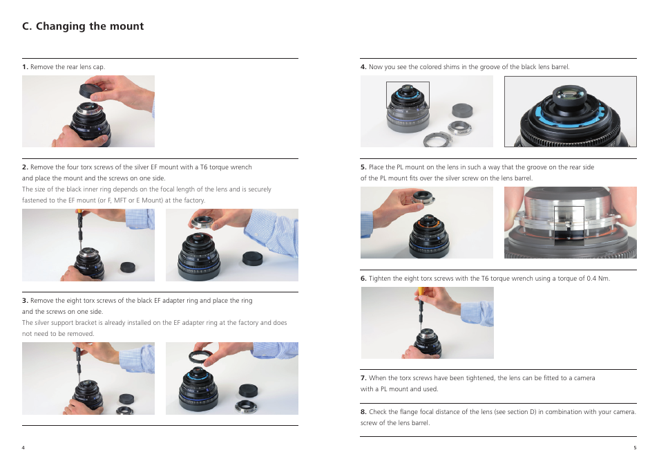 C. changing the mount | Carl Zeiss 70-200mm T2.9 Compact Zoom CZ.2 Lens (F Mount) User Manual | Page 3 / 11