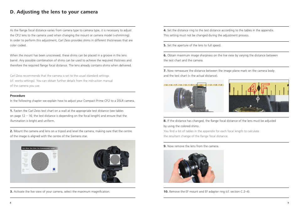 D. adjusting the lens to your camera | Carl Zeiss 70-200mm T2.9 Compact Zoom CZ.2 Lens (F Mount) User Manual | Page 5 / 11