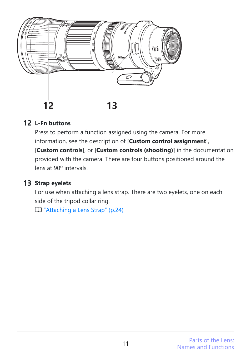 Nikon NIKKOR Z 180-600mm f/5.6-6.3 VR Lens (Z) User Manual | Page 11 / 42