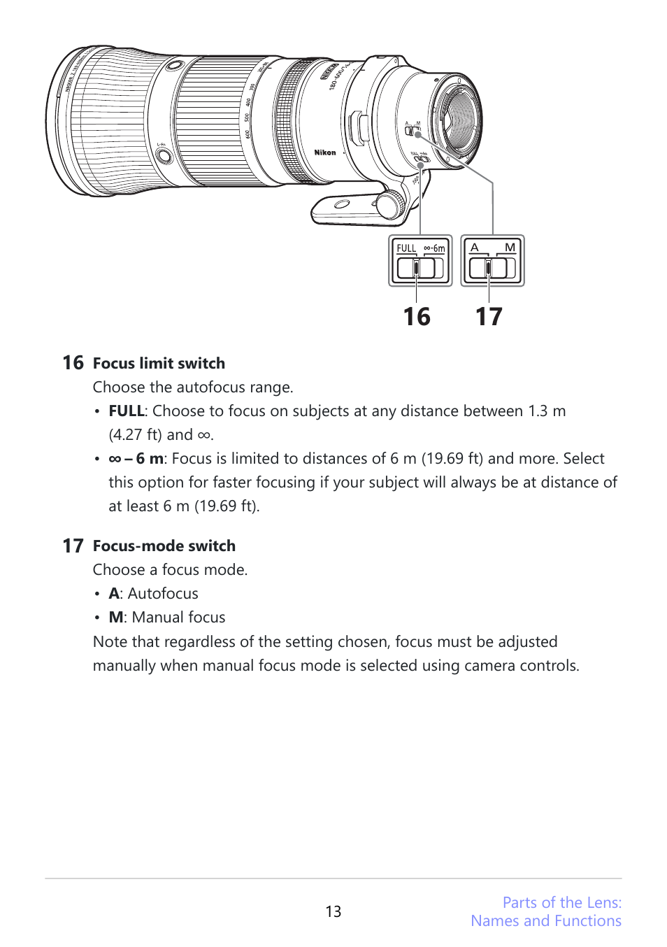 Nikon NIKKOR Z 180-600mm f/5.6-6.3 VR Lens (Z) User Manual | Page 13 / 42