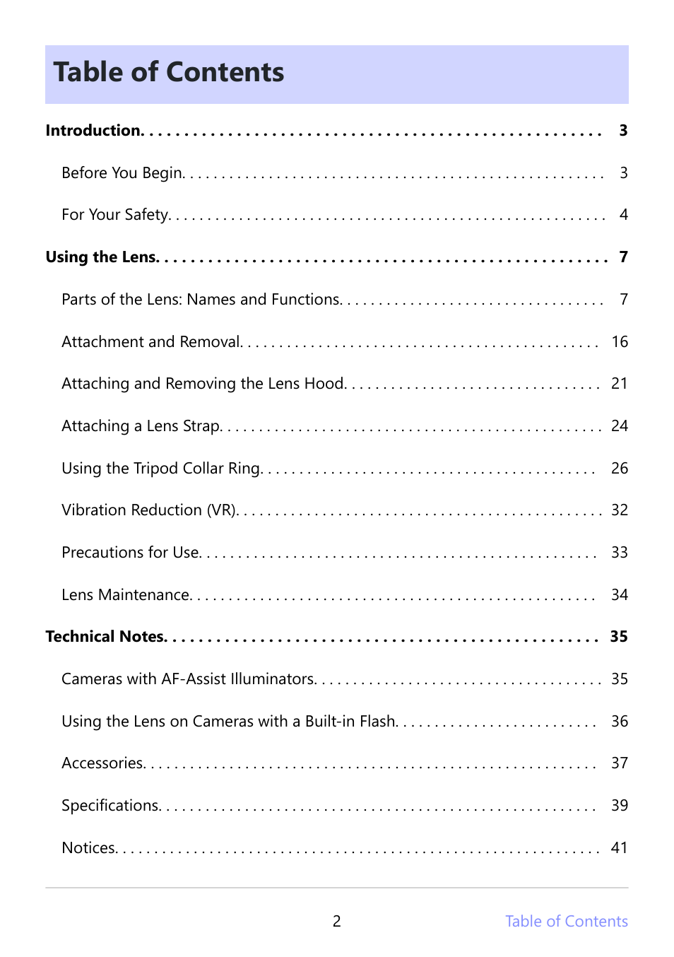 Nikon NIKKOR Z 180-600mm f/5.6-6.3 VR Lens (Z) User Manual | Page 2 / 42