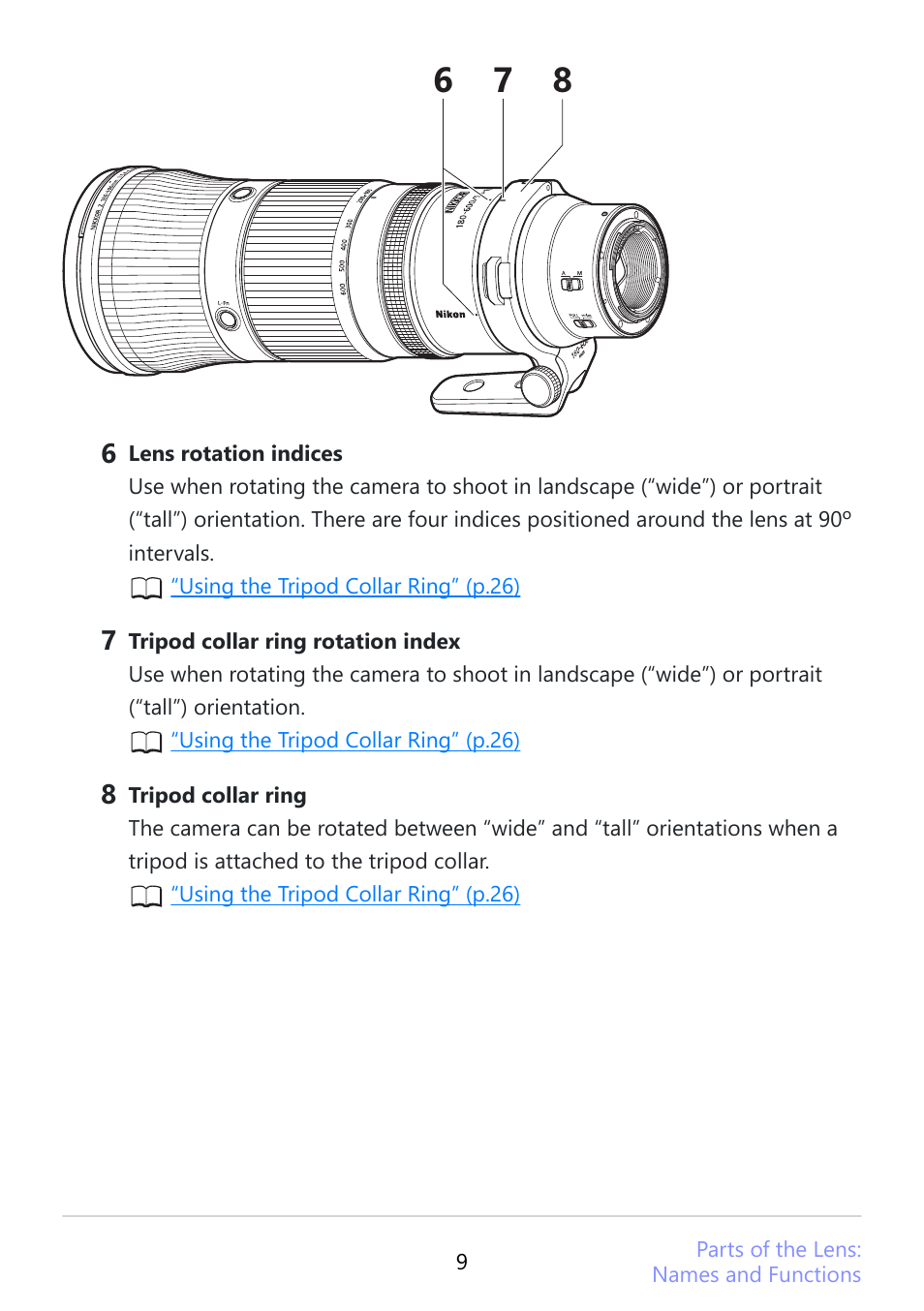 Nikon NIKKOR Z 180-600mm f/5.6-6.3 VR Lens (Z) User Manual | Page 9 / 42