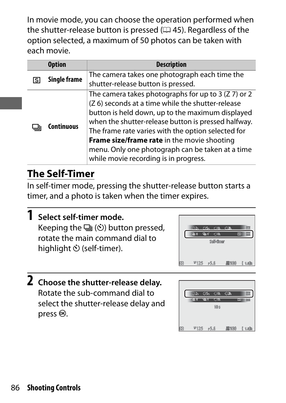 The self-timer | Nikon NIKKOR Z 70-200mm f/2.8 VR S Lens User Manual | Page 110 / 272