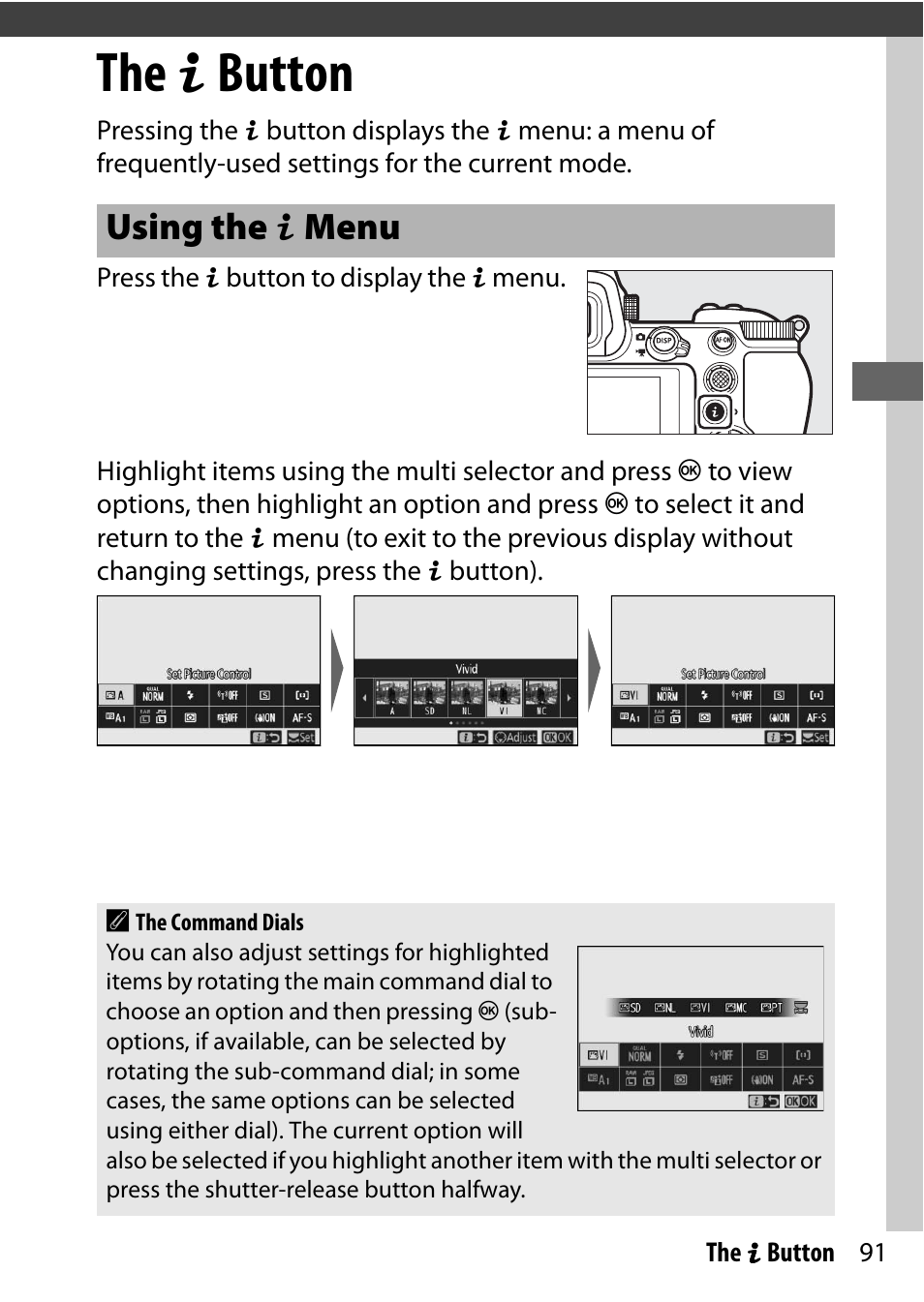 The i button, Using the i menu | Nikon NIKKOR Z 70-200mm f/2.8 VR S Lens User Manual | Page 115 / 272