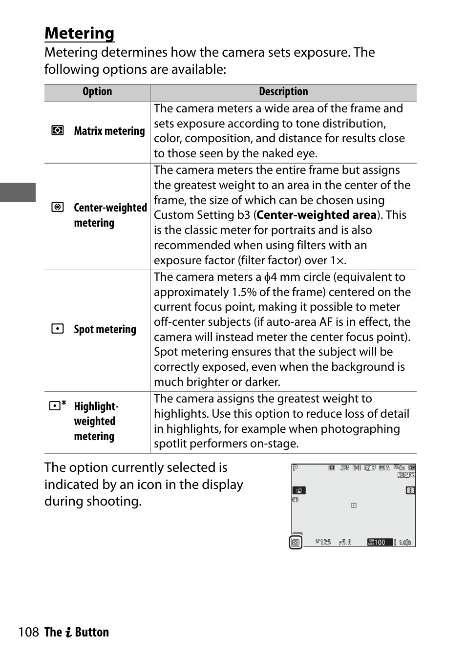 Metering | Nikon NIKKOR Z 70-200mm f/2.8 VR S Lens User Manual | Page 132 / 272