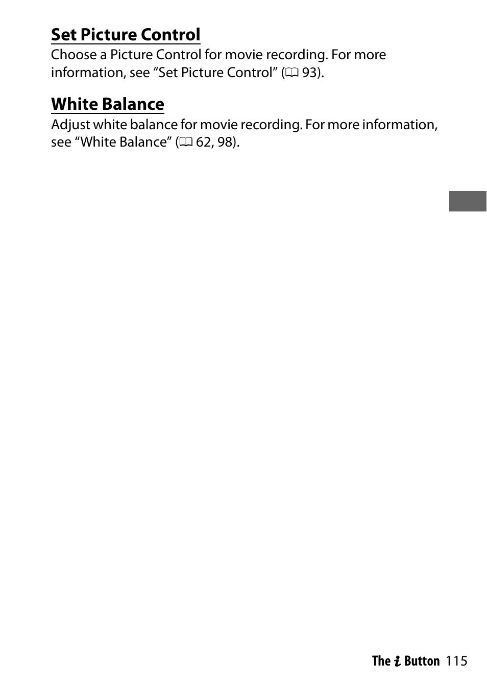 Set picture control, White balance | Nikon NIKKOR Z 70-200mm f/2.8 VR S Lens User Manual | Page 139 / 272