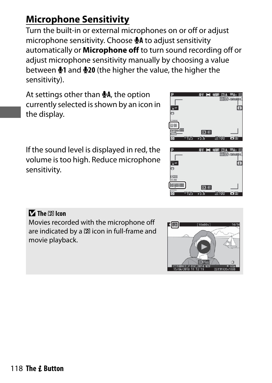 Microphone sensitivity | Nikon NIKKOR Z 70-200mm f/2.8 VR S Lens User Manual | Page 142 / 272