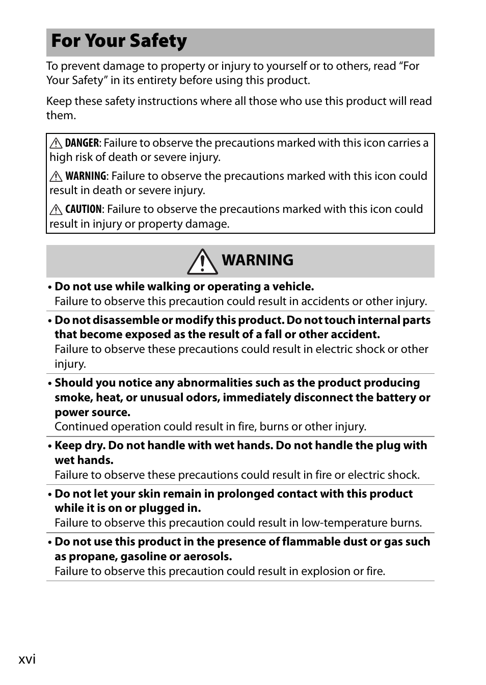 For your safety, Warning | Nikon NIKKOR Z 70-200mm f/2.8 VR S Lens User Manual | Page 18 / 272