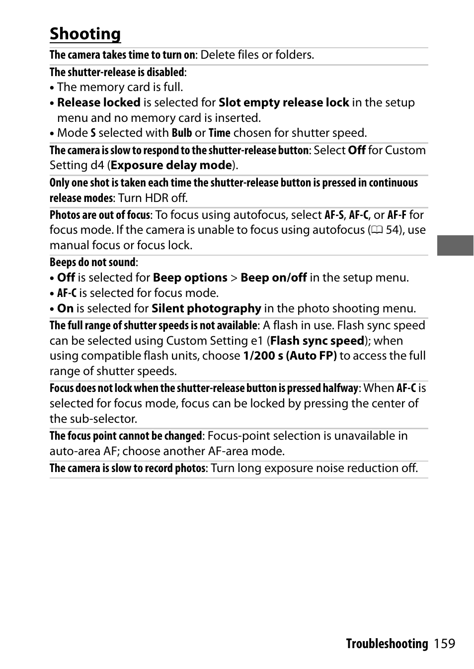 Shooting, 159 troubleshooting | Nikon NIKKOR Z 70-200mm f/2.8 VR S Lens User Manual | Page 183 / 272