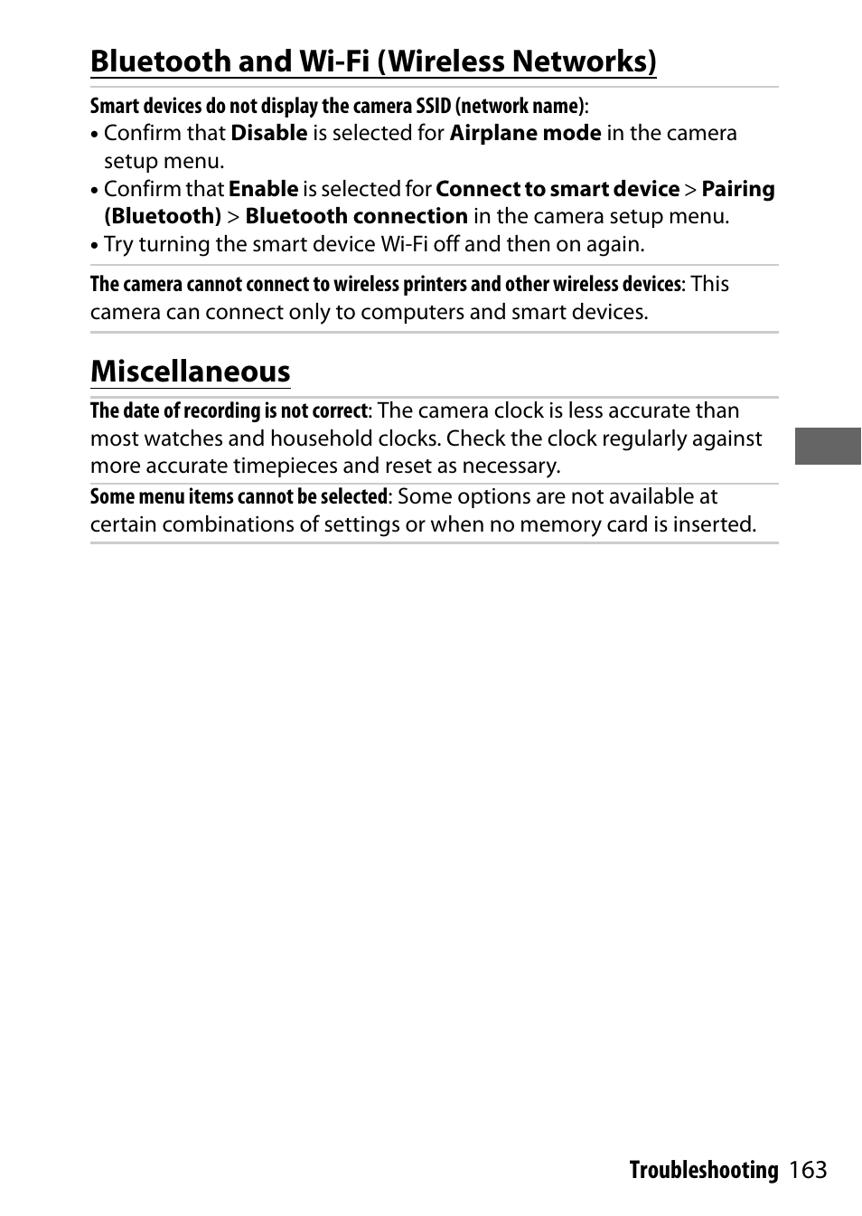 Bluetooth and wi-fi (wireless networks), Miscellaneous | Nikon NIKKOR Z 70-200mm f/2.8 VR S Lens User Manual | Page 187 / 272