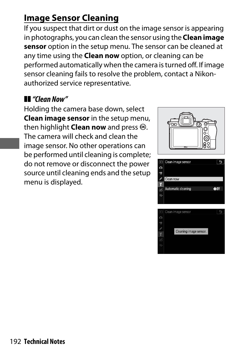 Image sensor cleaning | Nikon NIKKOR Z 70-200mm f/2.8 VR S Lens User Manual | Page 216 / 272