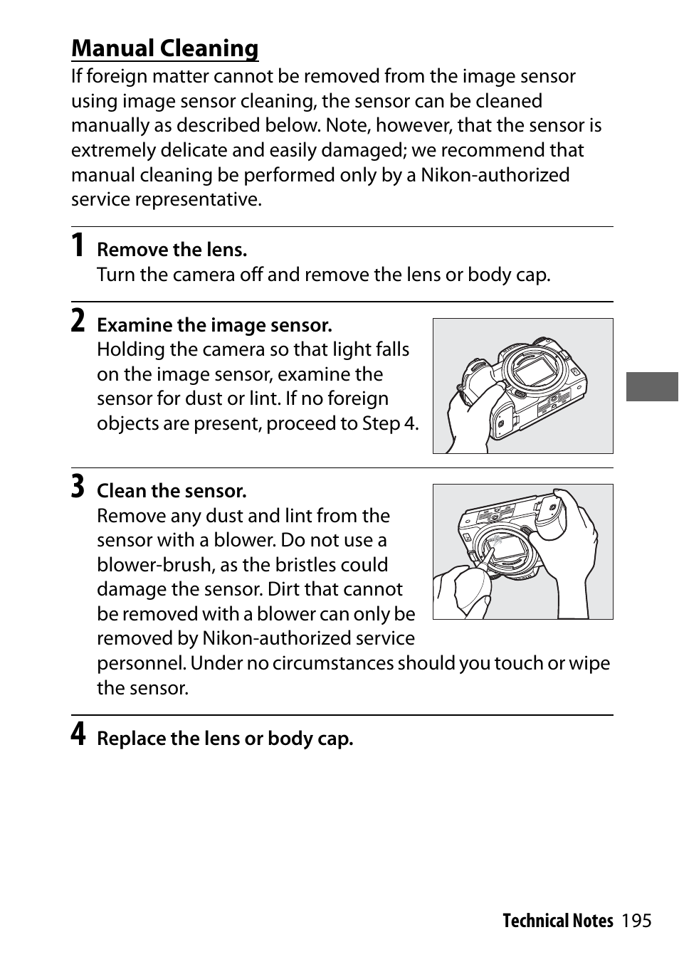 Manual cleaning | Nikon NIKKOR Z 70-200mm f/2.8 VR S Lens User Manual | Page 219 / 272