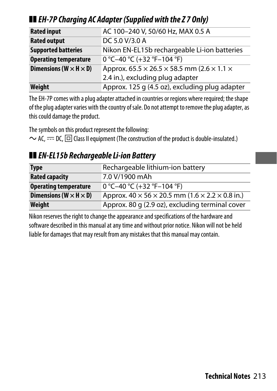 En-el15b rechargeable li-ion battery | Nikon NIKKOR Z 70-200mm f/2.8 VR S Lens User Manual | Page 237 / 272