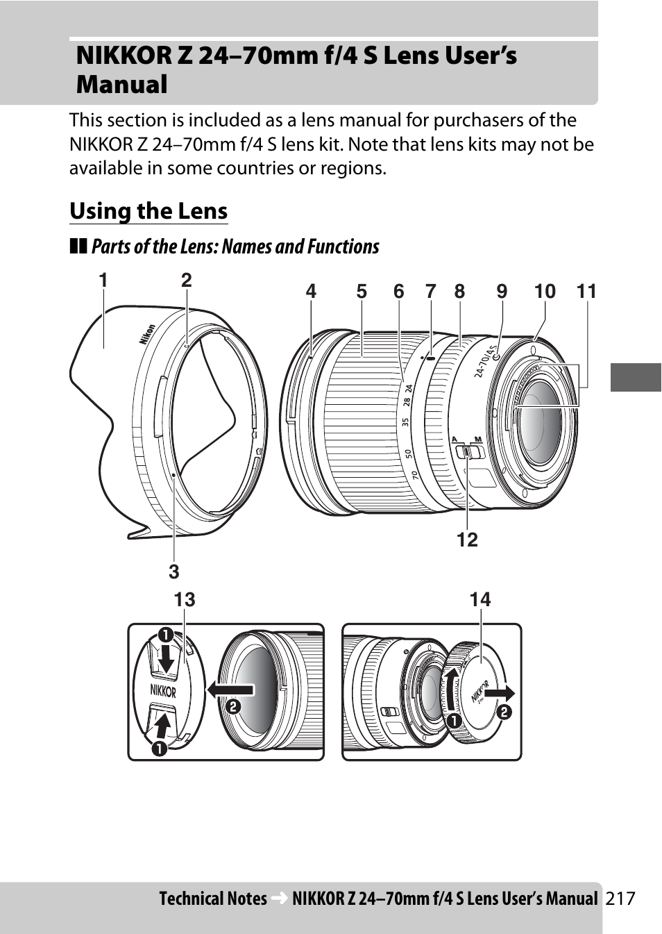 Nikkor z 24–70mm f/4 s lens user’s manual, Using the lens | Nikon NIKKOR Z 70-200mm f/2.8 VR S Lens User Manual | Page 241 / 272