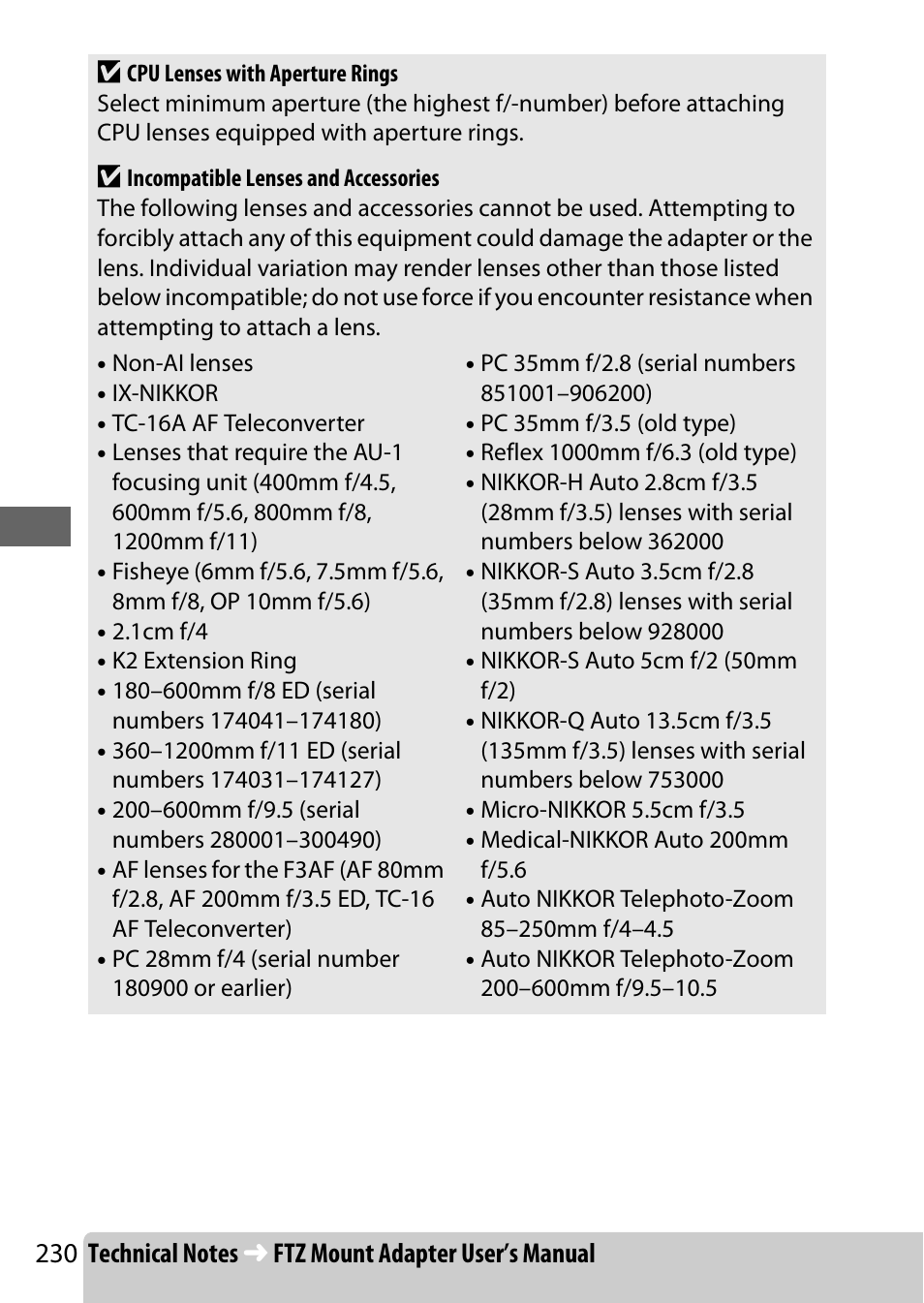 Nikon NIKKOR Z 70-200mm f/2.8 VR S Lens User Manual | Page 254 / 272