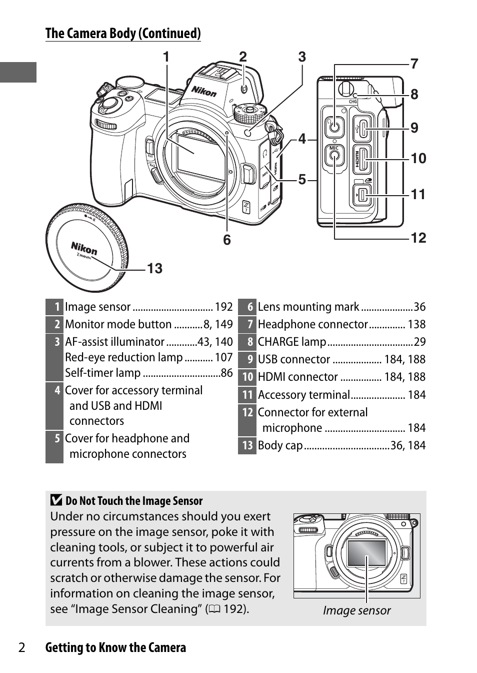 The camera body (continued) | Nikon NIKKOR Z 70-200mm f/2.8 VR S Lens User Manual | Page 26 / 272