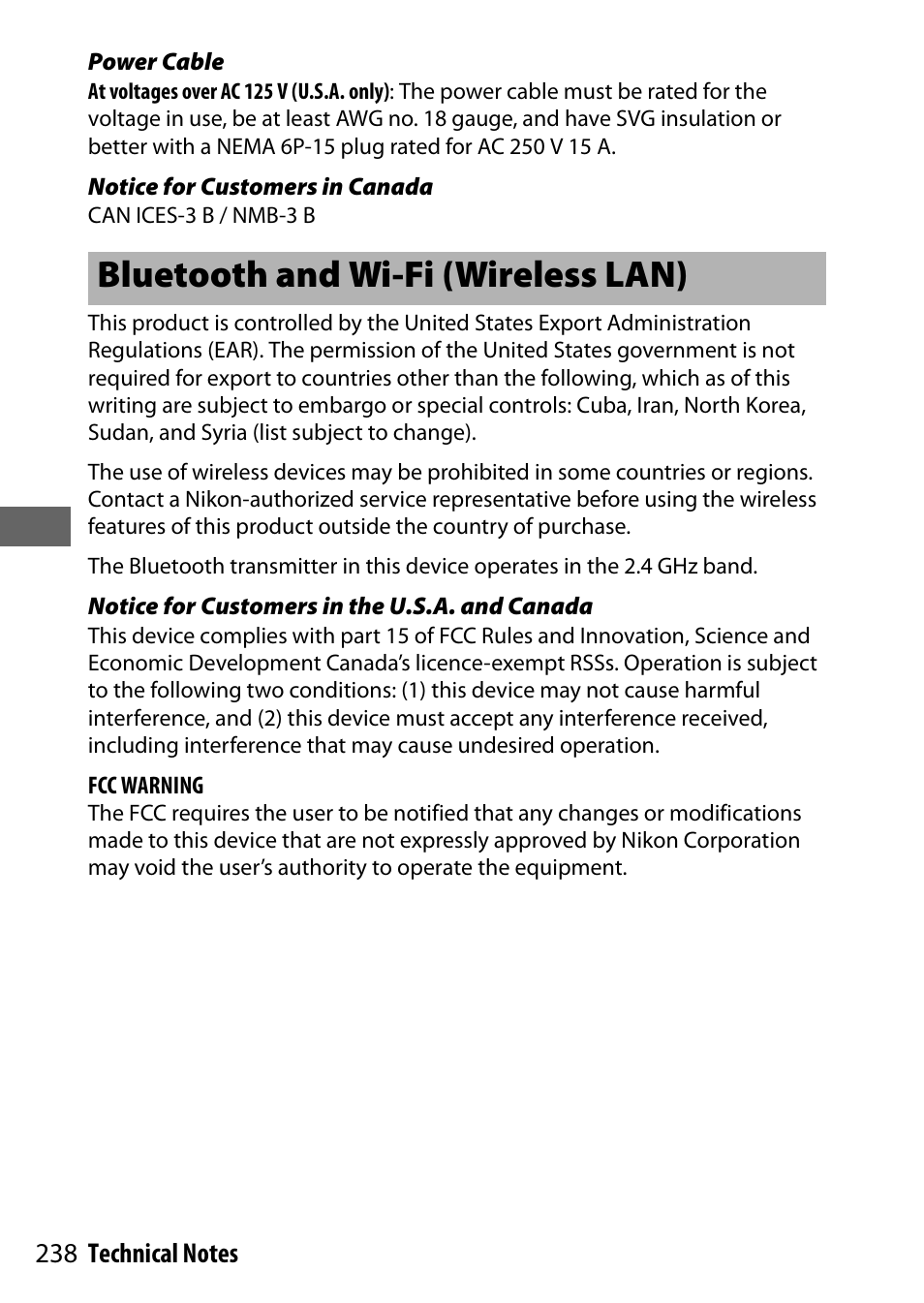 Bluetooth and wi-fi (wireless lan) | Nikon NIKKOR Z 70-200mm f/2.8 VR S Lens User Manual | Page 262 / 272