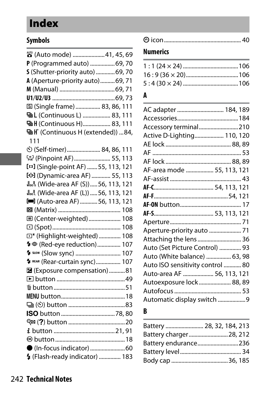 Index | Nikon NIKKOR Z 70-200mm f/2.8 VR S Lens User Manual | Page 266 / 272