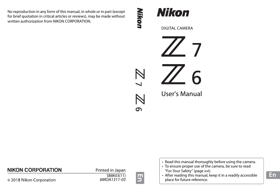 User's manual | Nikon NIKKOR Z 70-200mm f/2.8 VR S Lens User Manual | Page 272 / 272