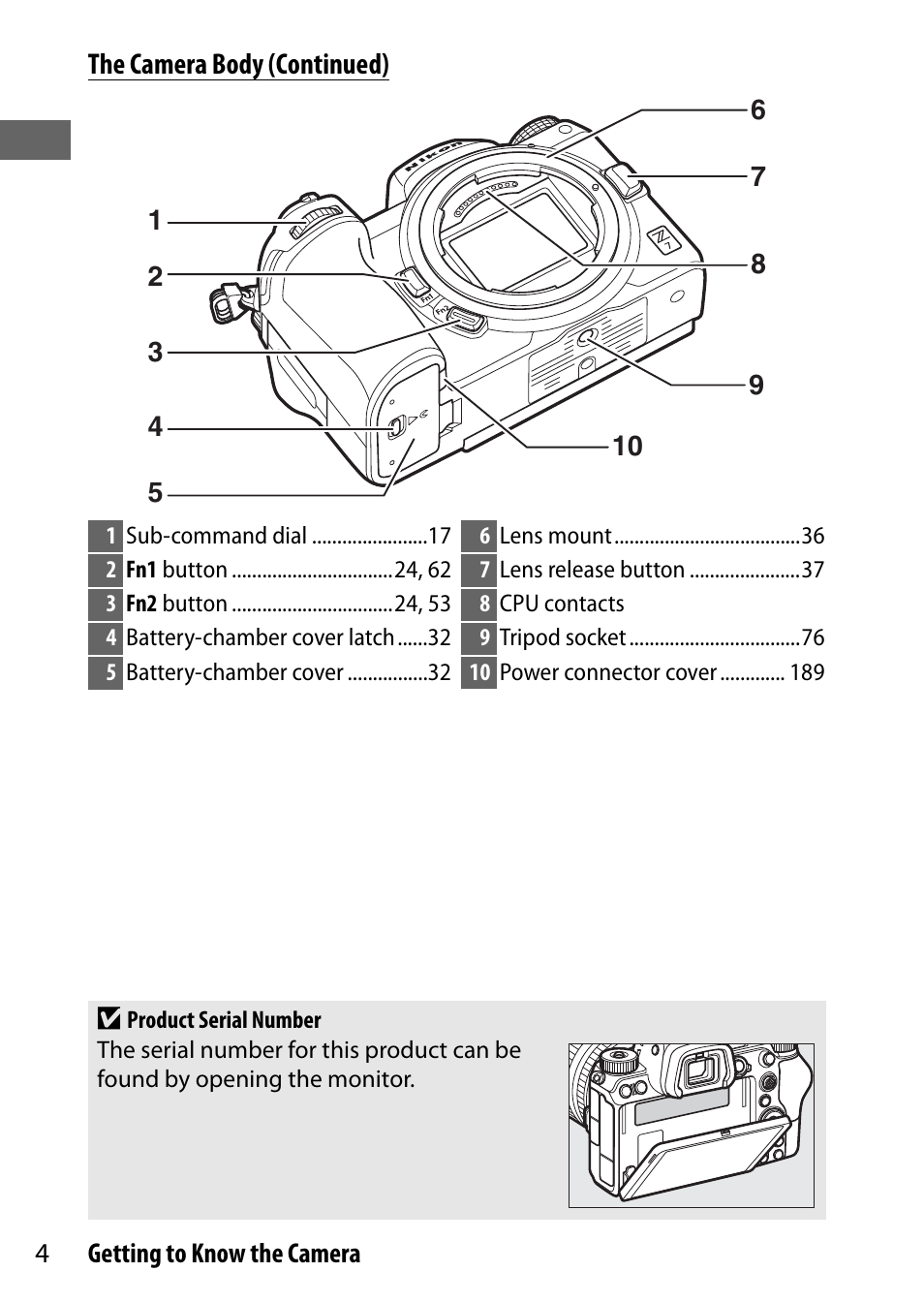 The camera body (continued) | Nikon NIKKOR Z 70-200mm f/2.8 VR S Lens User Manual | Page 28 / 272