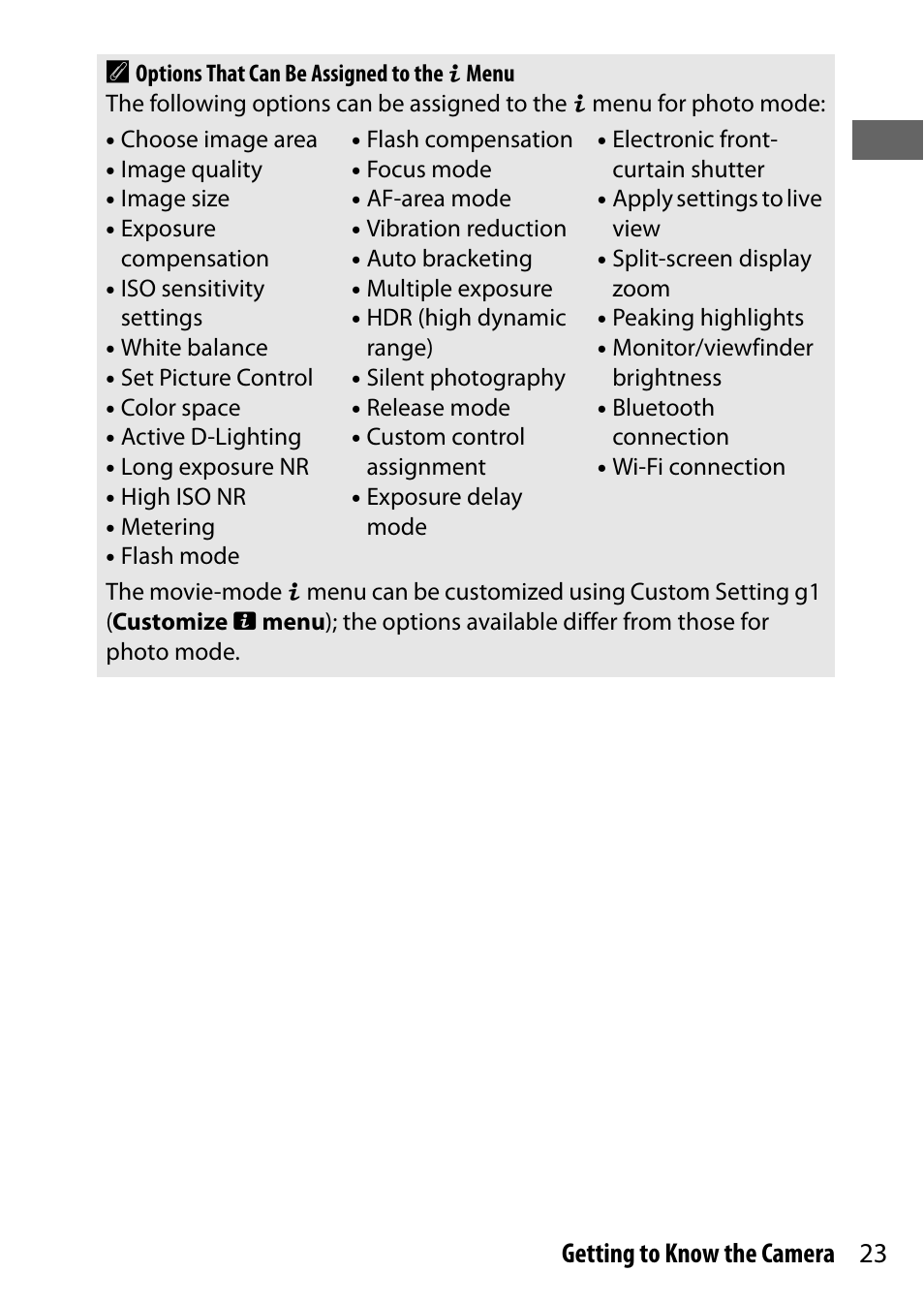 23 getting to know the camera a | Nikon NIKKOR Z 70-200mm f/2.8 VR S Lens User Manual | Page 47 / 272