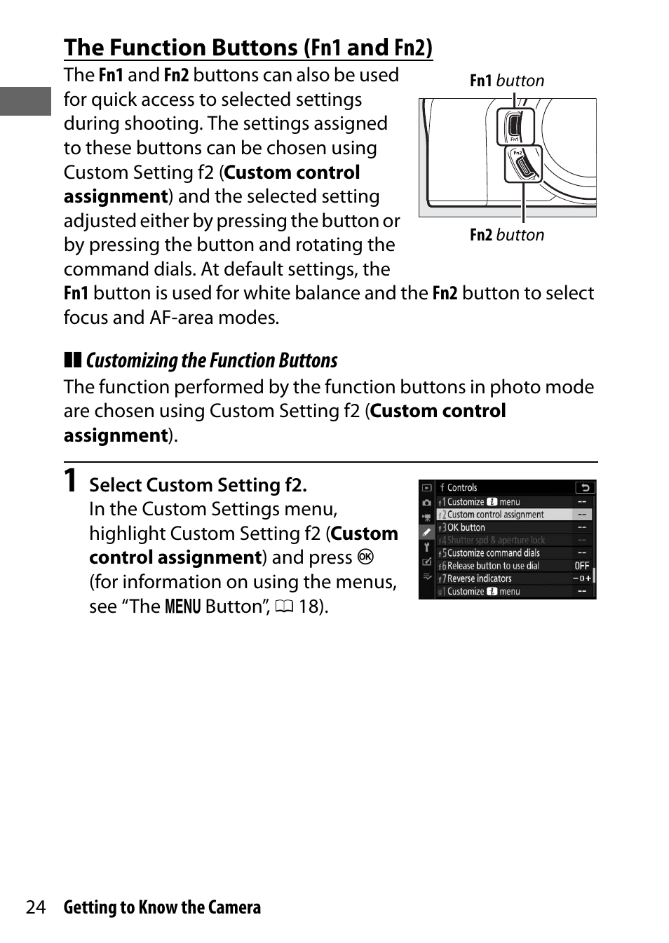 The function buttons (fn1 and fn2), The function buttons ( fn1 and fn2 ) | Nikon NIKKOR Z 70-200mm f/2.8 VR S Lens User Manual | Page 48 / 272