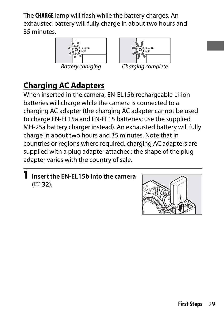 Charging ac adapters | Nikon NIKKOR Z 70-200mm f/2.8 VR S Lens User Manual | Page 53 / 272