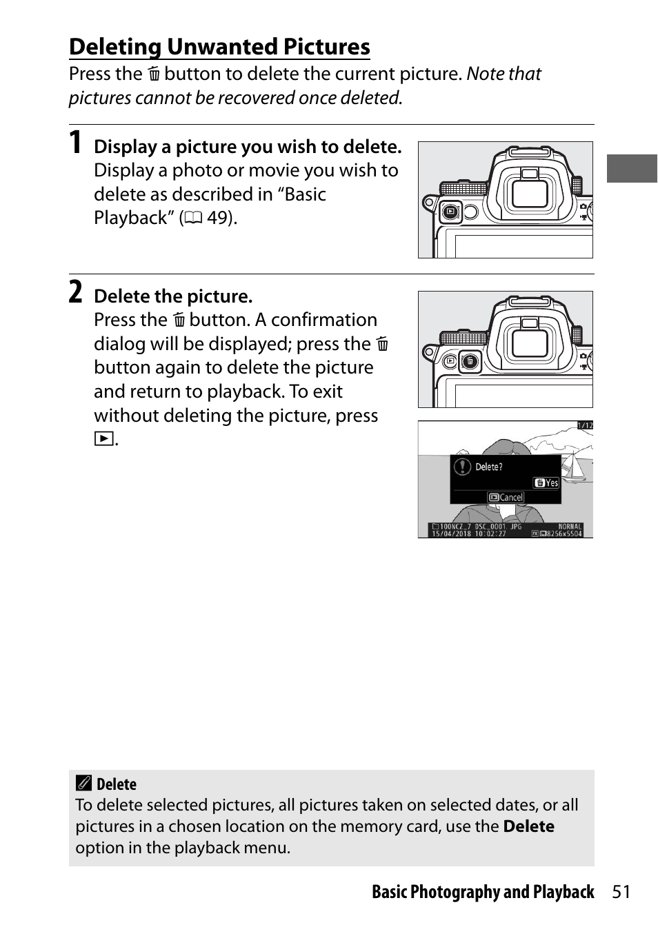 Deleting unwanted pictures | Nikon NIKKOR Z 70-200mm f/2.8 VR S Lens User Manual | Page 75 / 272