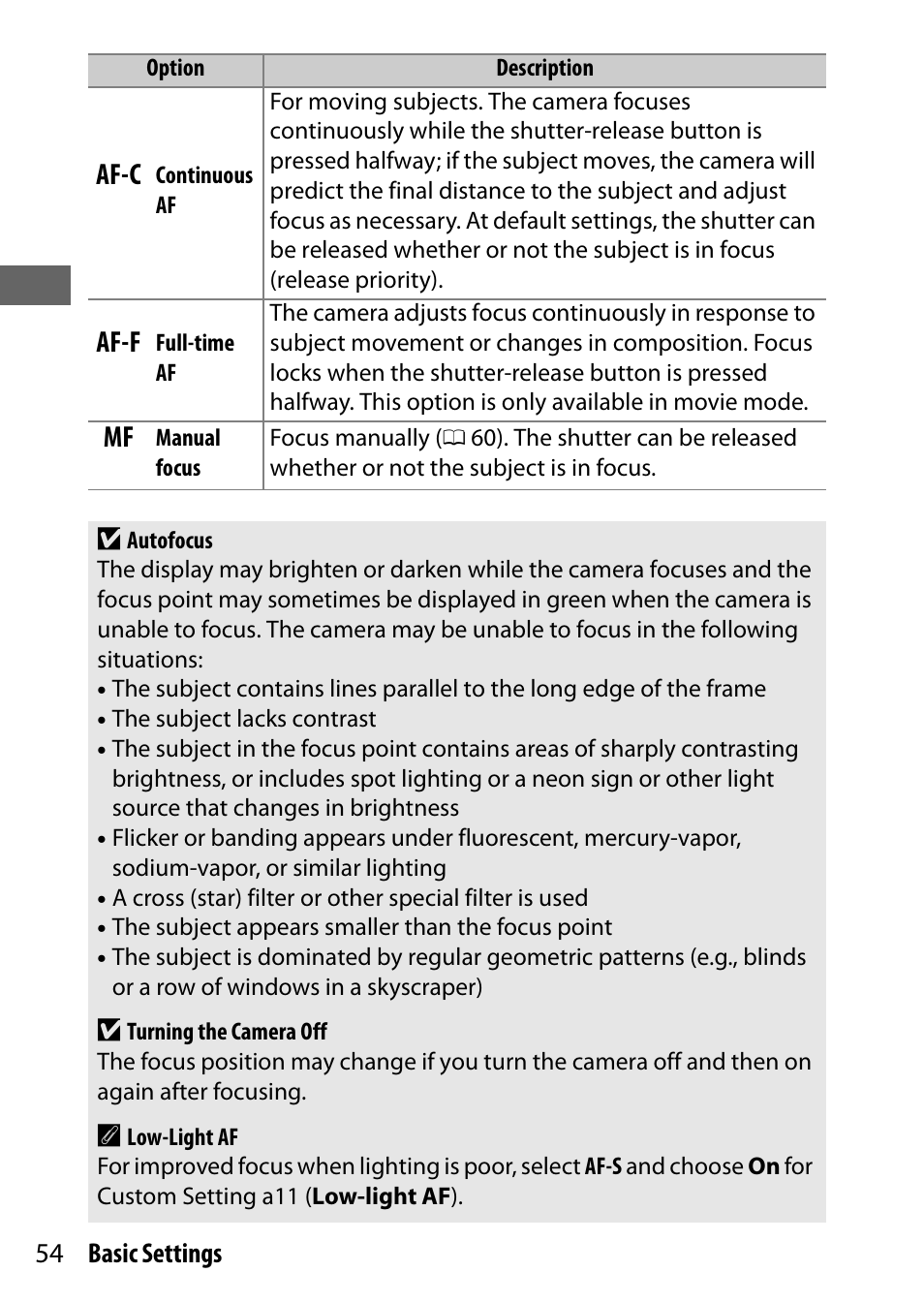 Af-c, Af-f | Nikon NIKKOR Z 70-200mm f/2.8 VR S Lens User Manual | Page 78 / 272