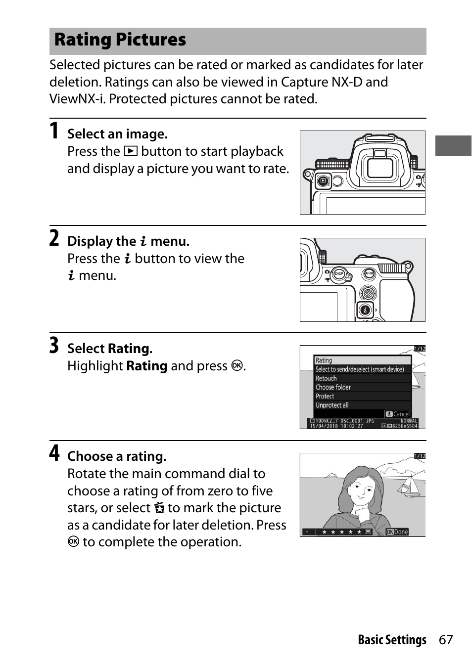 Rating pictures | Nikon NIKKOR Z 70-200mm f/2.8 VR S Lens User Manual | Page 91 / 272