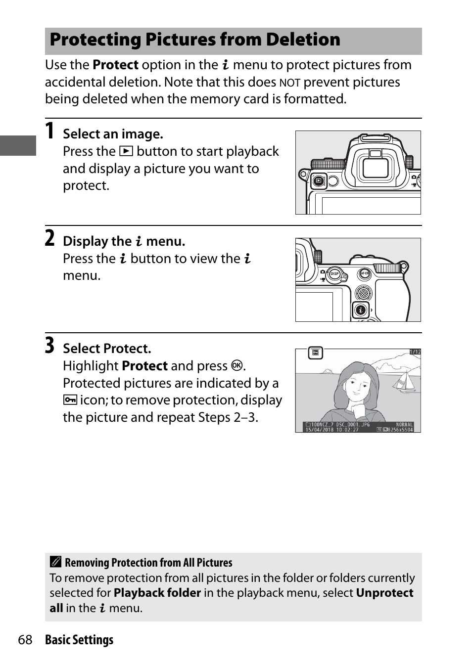 Protecting pictures from deletion | Nikon NIKKOR Z 70-200mm f/2.8 VR S Lens User Manual | Page 92 / 272