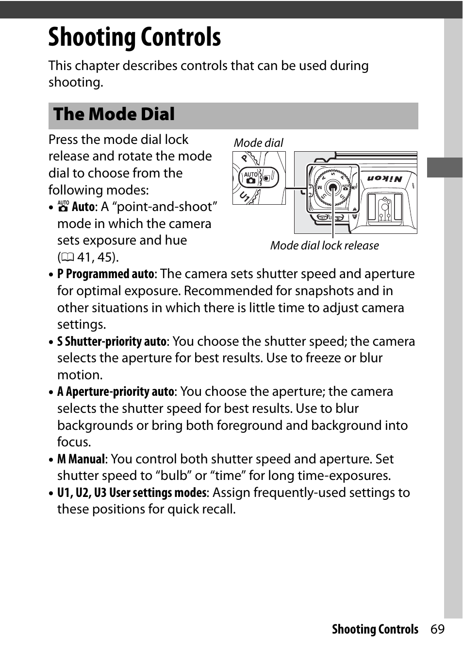 Shooting controls, The mode dial | Nikon NIKKOR Z 70-200mm f/2.8 VR S Lens User Manual | Page 93 / 272