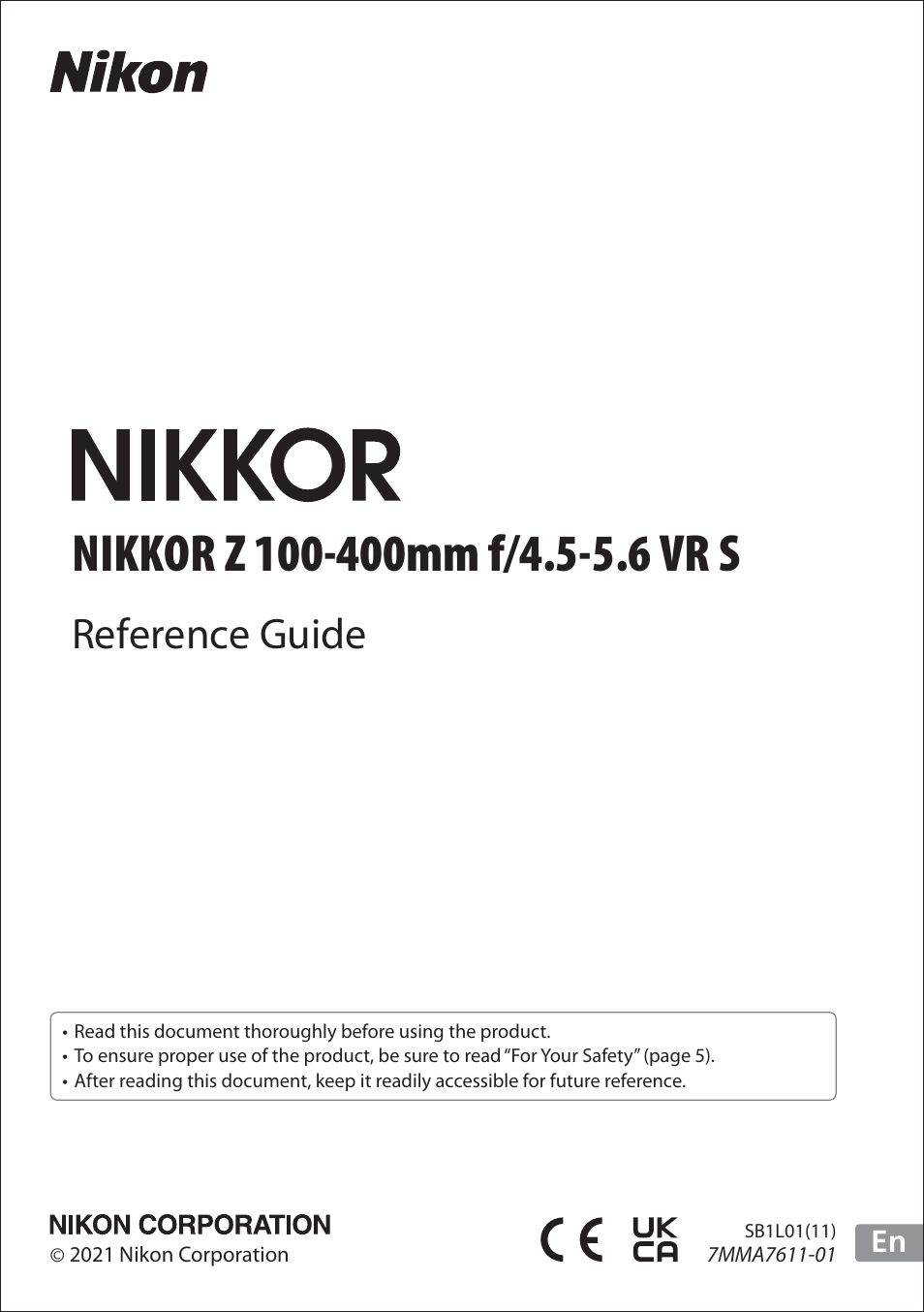 Nikon NIKKOR Z 100-400mm f/4.5-5.6 VR S Lens User Manual | 42 pages