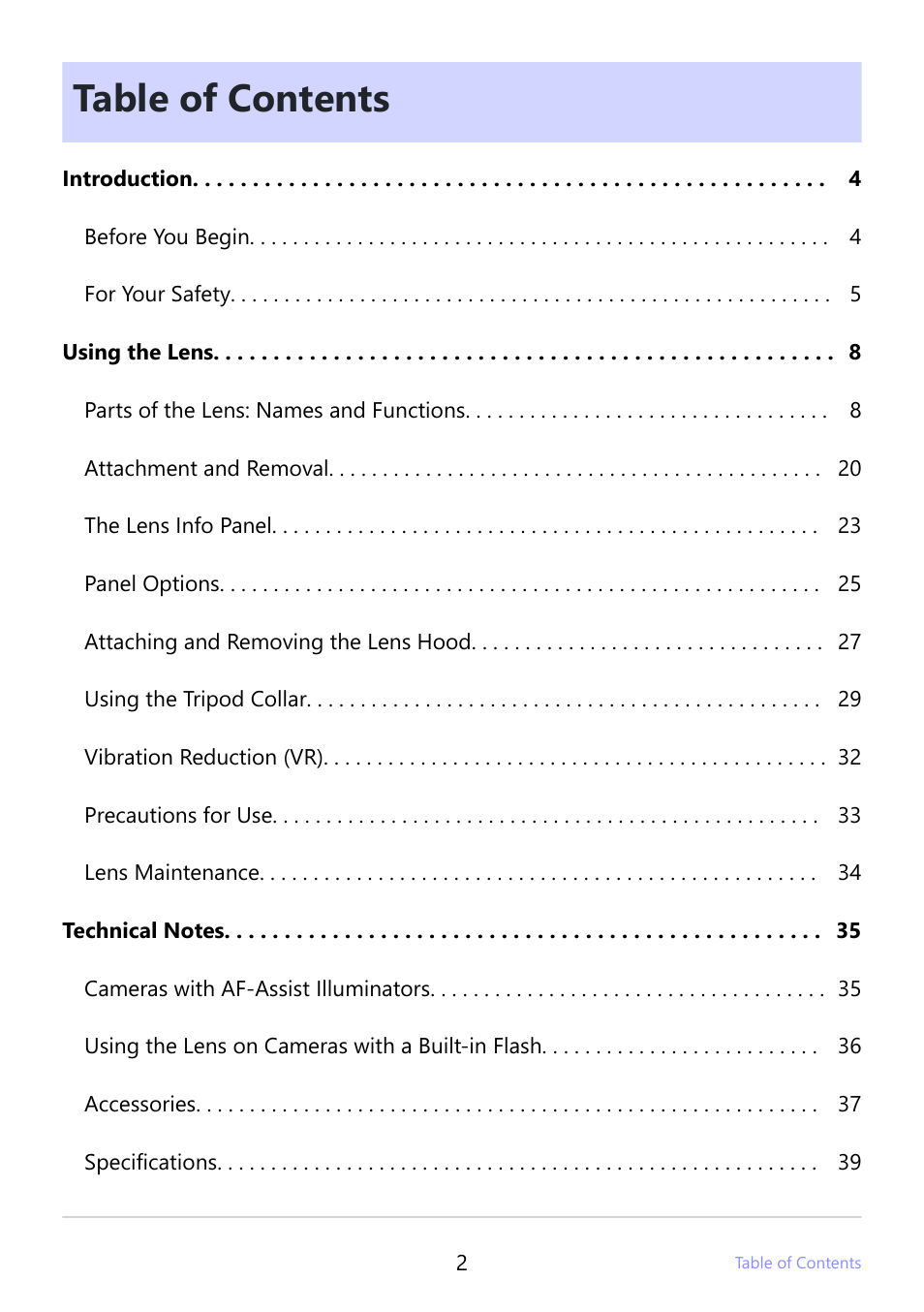 Nikon NIKKOR Z 100-400mm f/4.5-5.6 VR S Lens User Manual | Page 2 / 42