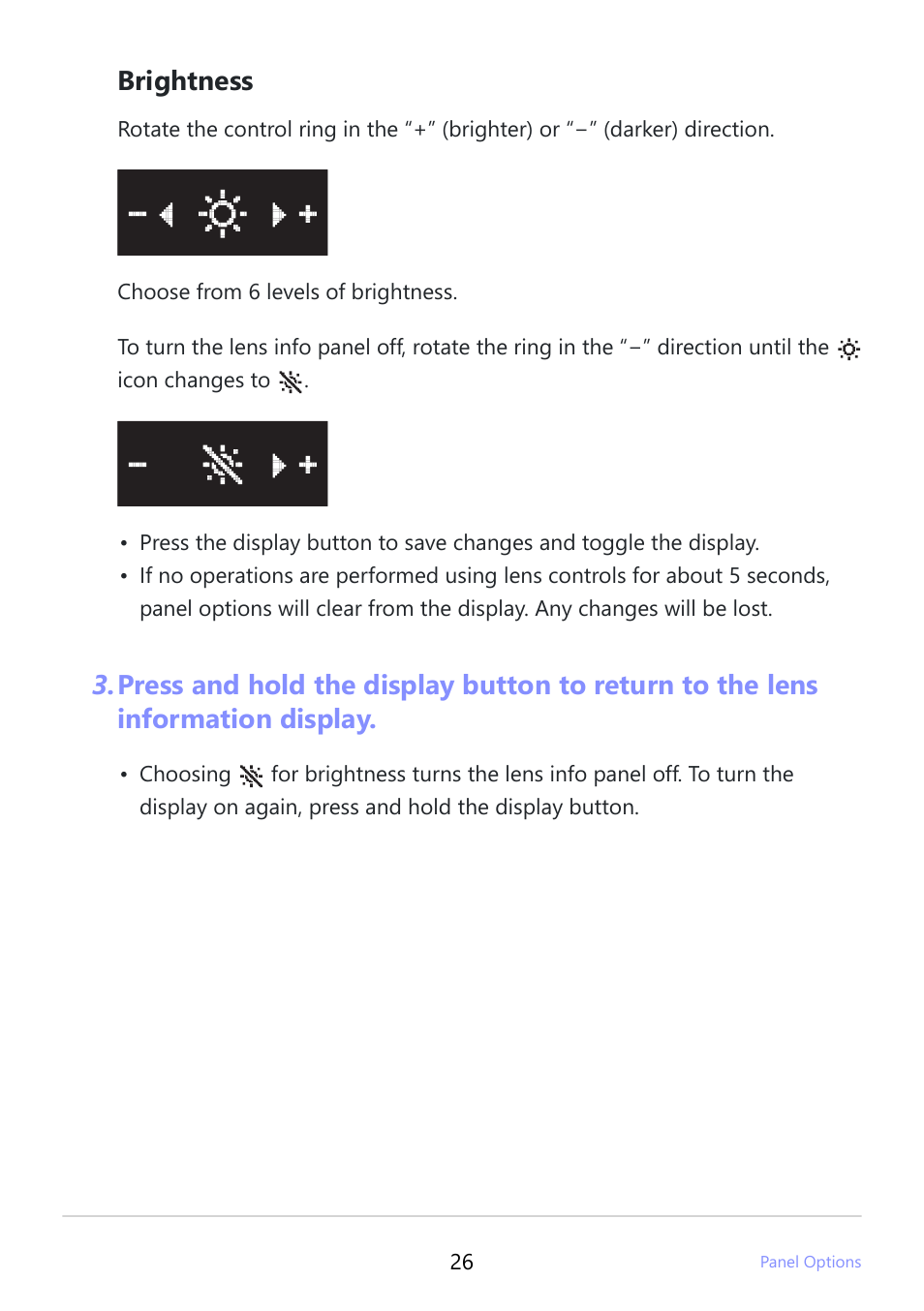 Brightness | Nikon NIKKOR Z 100-400mm f/4.5-5.6 VR S Lens User Manual | Page 26 / 42