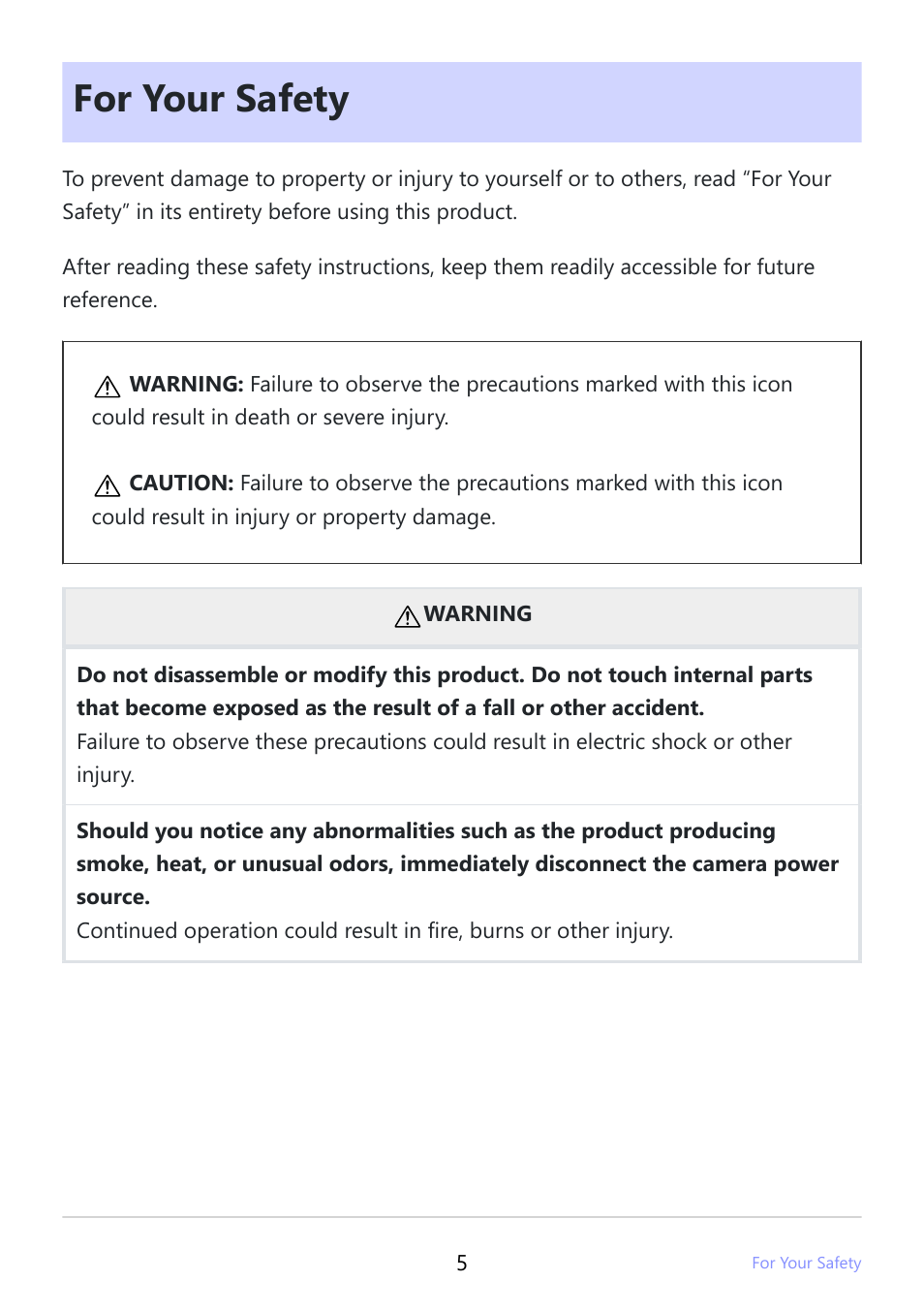 For your safety | Nikon NIKKOR Z 100-400mm f/4.5-5.6 VR S Lens User Manual | Page 5 / 42