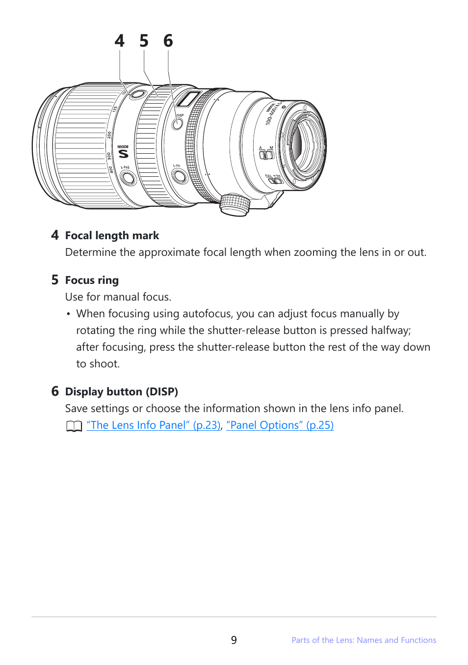 Nikon NIKKOR Z 100-400mm f/4.5-5.6 VR S Lens User Manual | Page 9 / 42