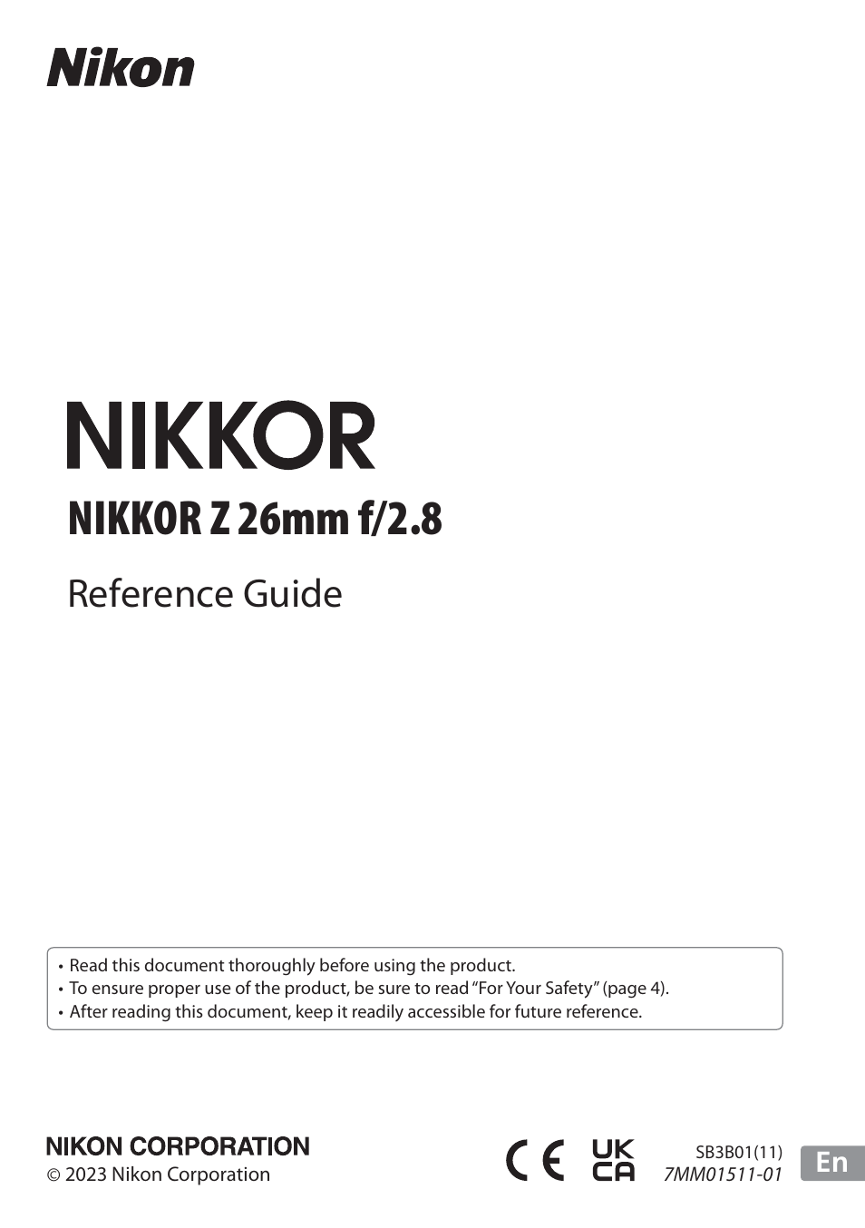 Nikon NIKKOR Z 26mm f/2.8 Lens (Z) User Manual | 26 pages