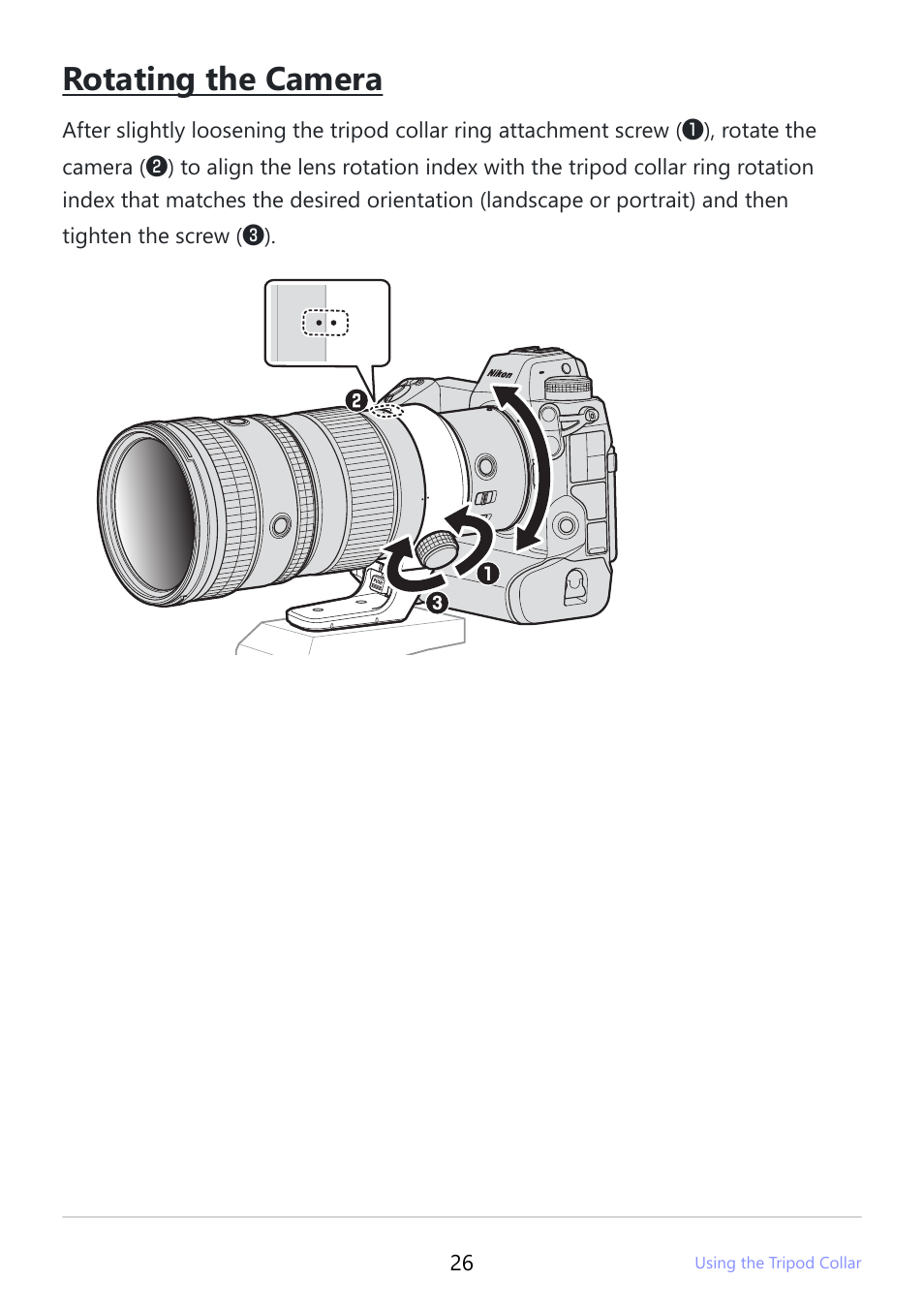 Rotating the camera | Nikon NIKKOR Z 400mm f/4.5 VR S Lens User Manual | Page 26 / 40