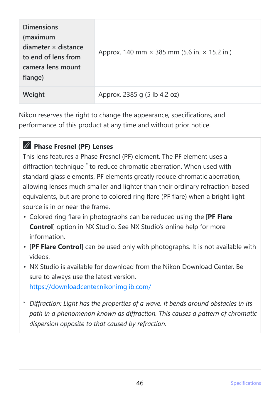 Nikon NIKKOR Z 800mm f/6.3 VR S Lens User Manual | Page 46 / 48