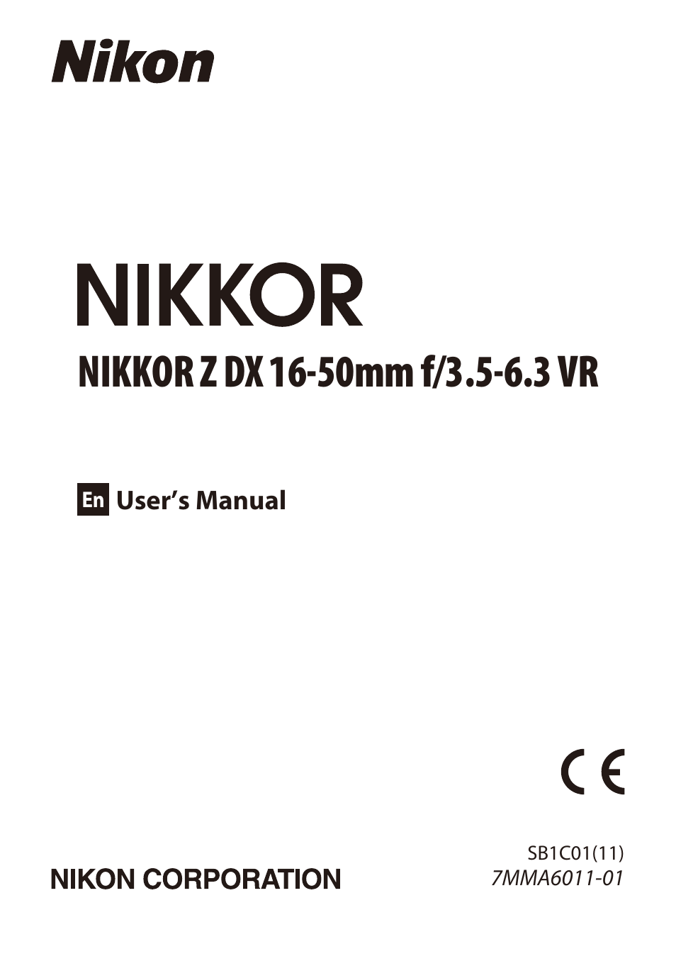 Nikon NIKKOR Z DX 16-50mm f/3.5-6.3 VR Lens (Black) User Manual | 16 pages