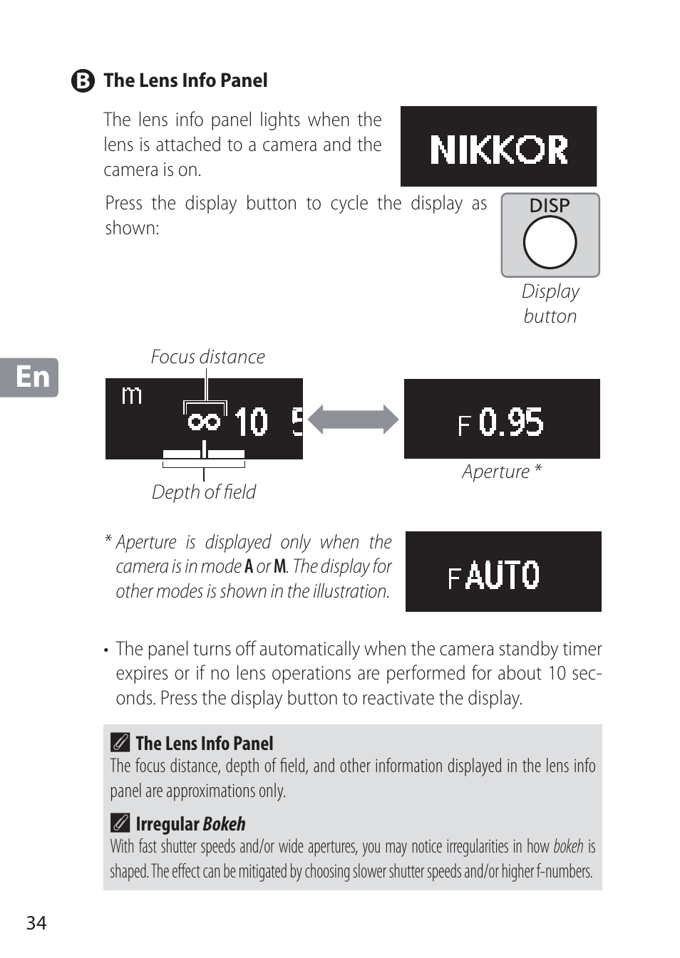 B the lens info panel | Nikon NIKKOR Z 58mm f/0.95 S Noct Lens (Refurbished by USA) User Manual | Page 34 / 213