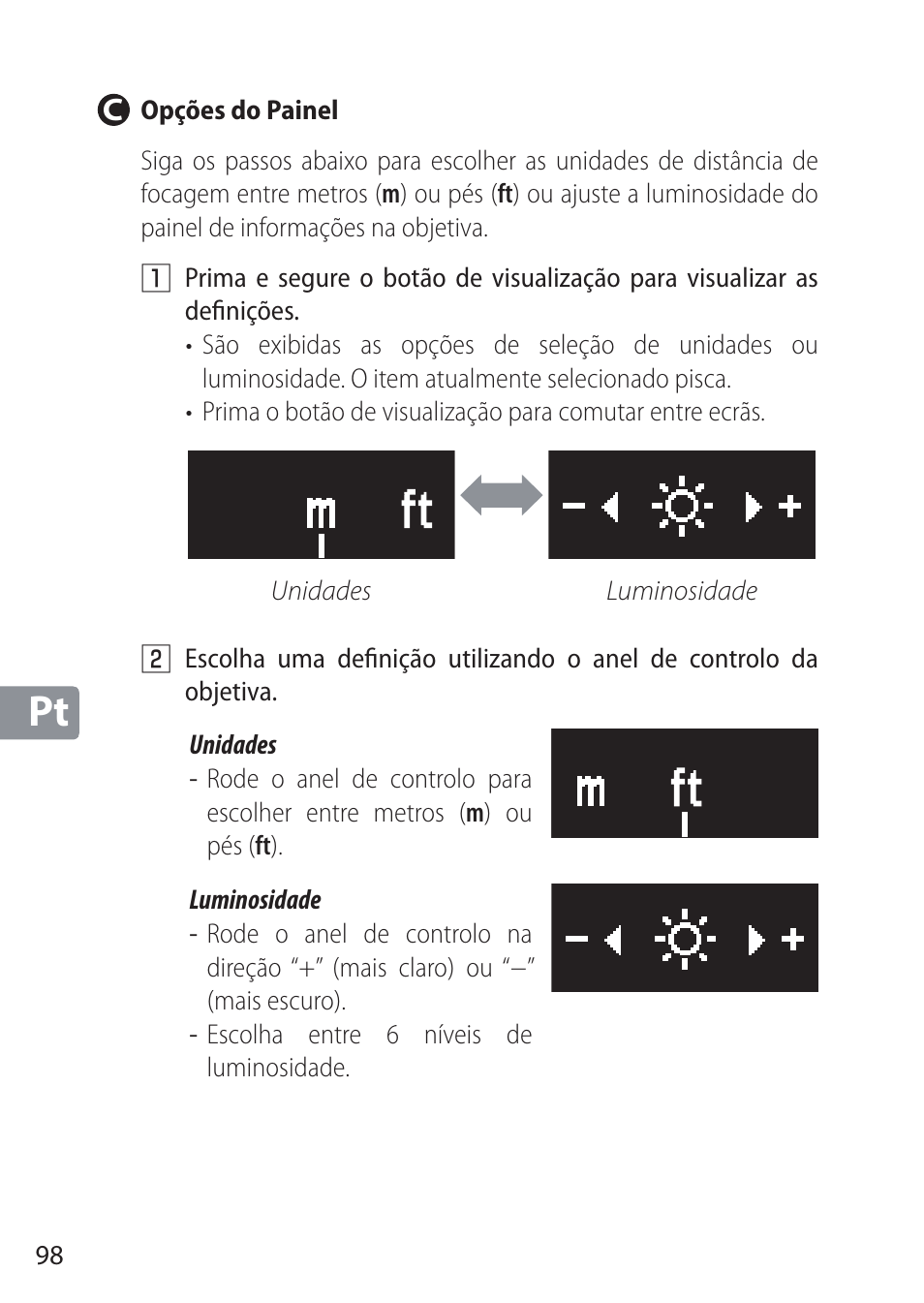 C opções do painel | Nikon NIKKOR Z 58mm f/0.95 S Noct Lens (Refurbished by USA) User Manual | Page 98 / 213