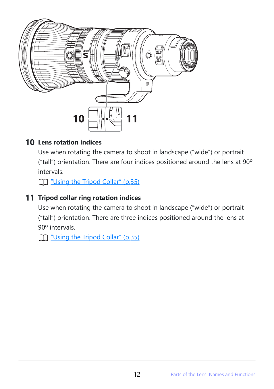 Nikon NIKKOR Z 400mm f/2.8 TC VR S Lens User Manual | Page 12 / 53