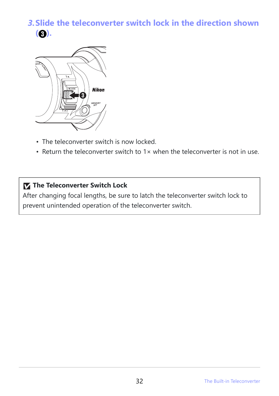 Nikon NIKKOR Z 400mm f/2.8 TC VR S Lens User Manual | Page 32 / 53