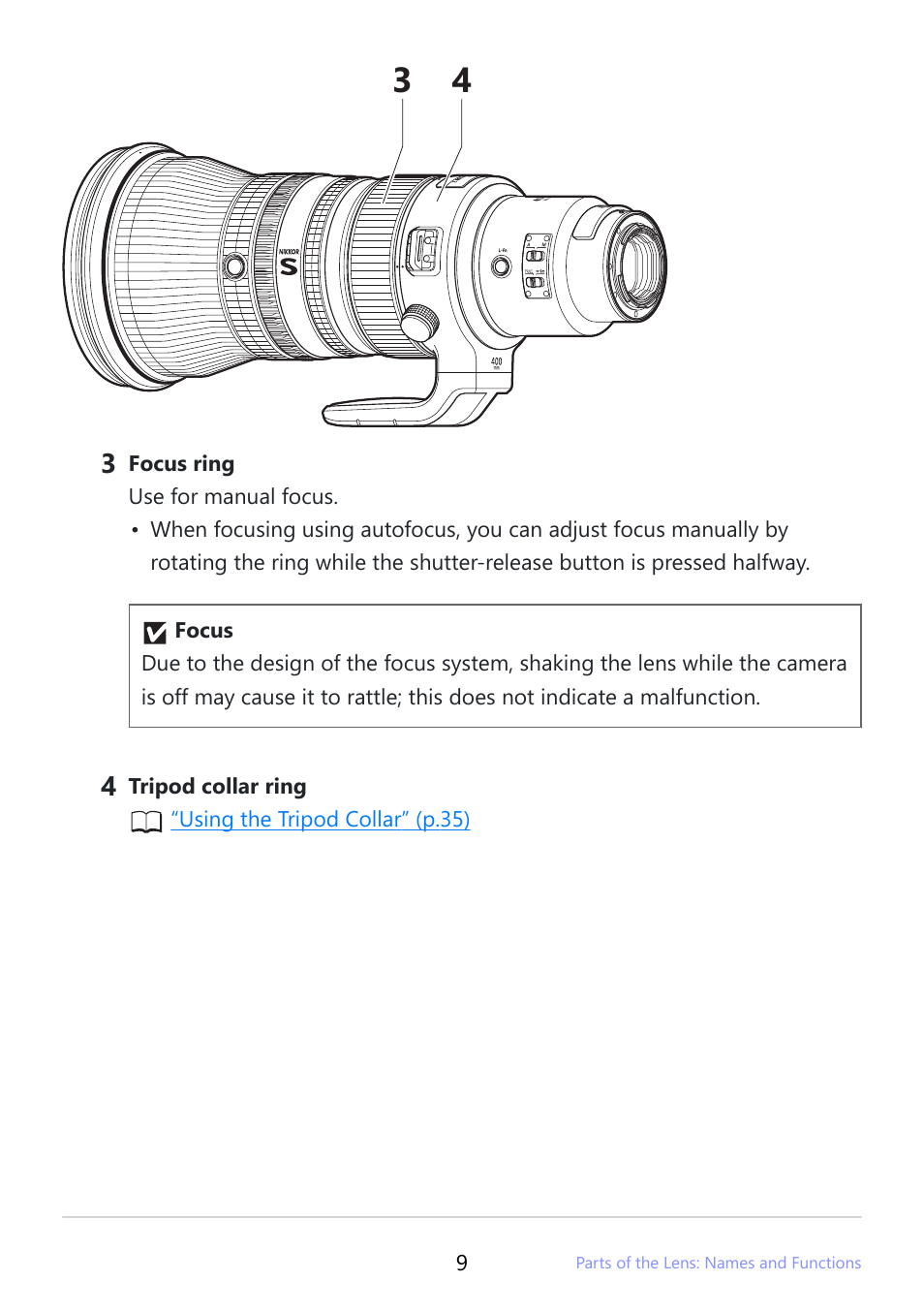 Nikon NIKKOR Z 400mm f/2.8 TC VR S Lens User Manual | Page 9 / 53