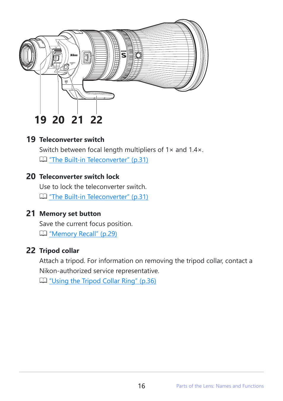 Nikon NIKKOR Z 600mm f/4 TC VR S Lens (Z) User Manual | Page 16 / 54