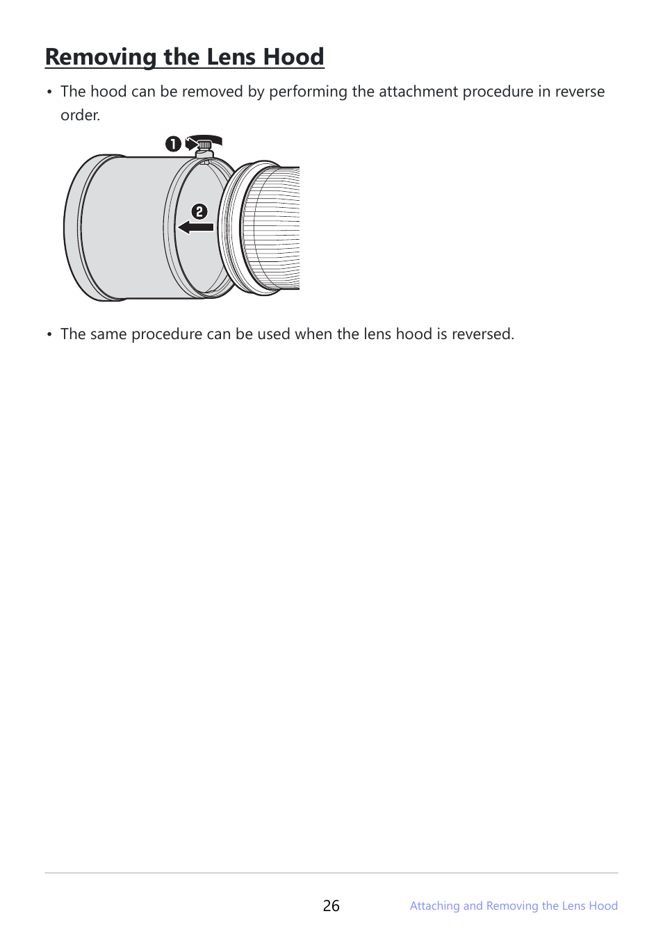 Removing the lens hood | Nikon NIKKOR Z 600mm f/4 TC VR S Lens (Z) User Manual | Page 26 / 54
