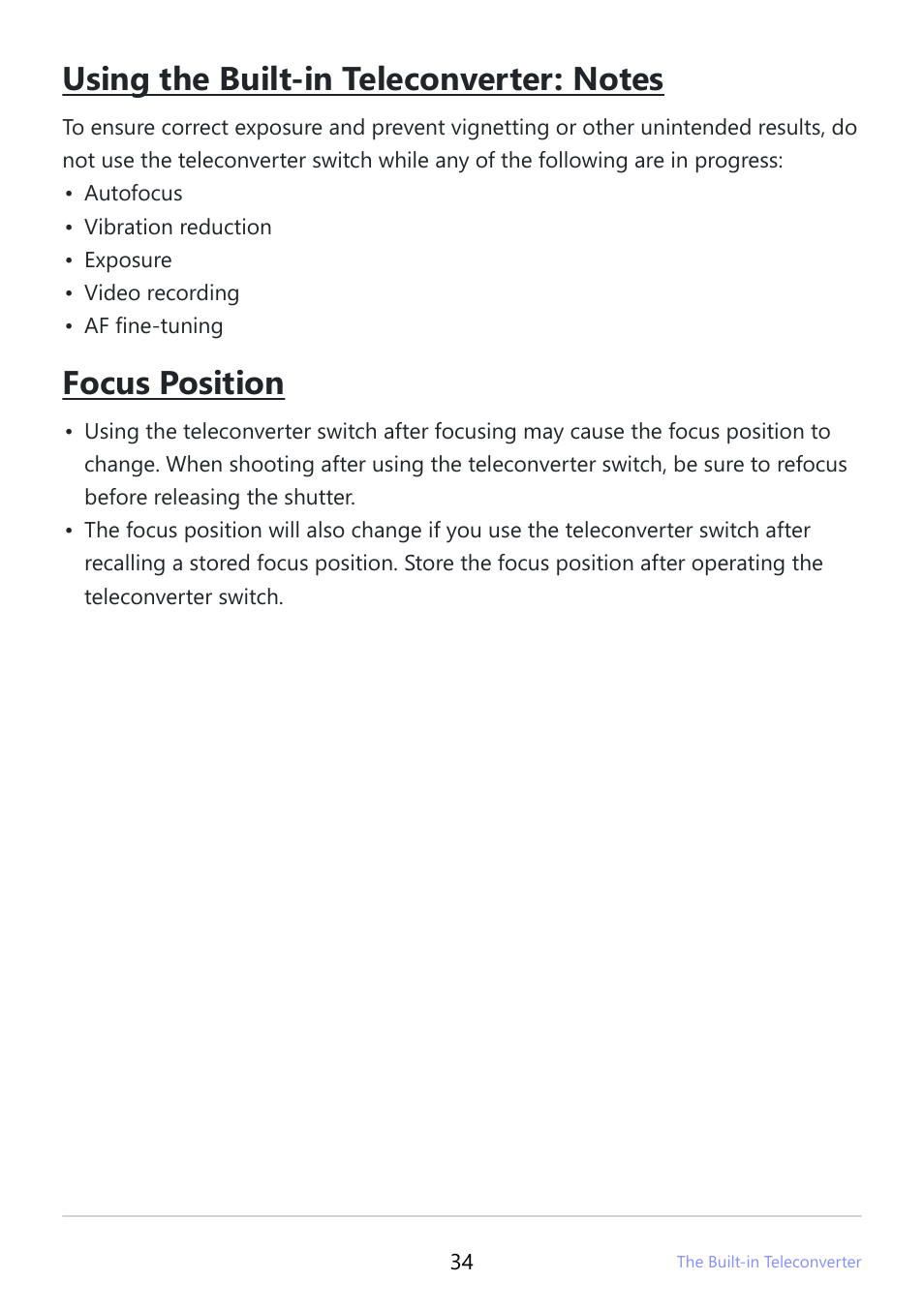 Focus position | Nikon NIKKOR Z 600mm f/4 TC VR S Lens (Z) User Manual | Page 34 / 54