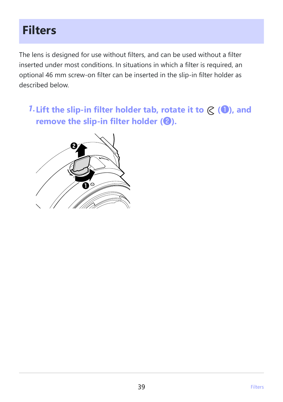 Filters | Nikon NIKKOR Z 600mm f/4 TC VR S Lens (Z) User Manual | Page 39 / 54